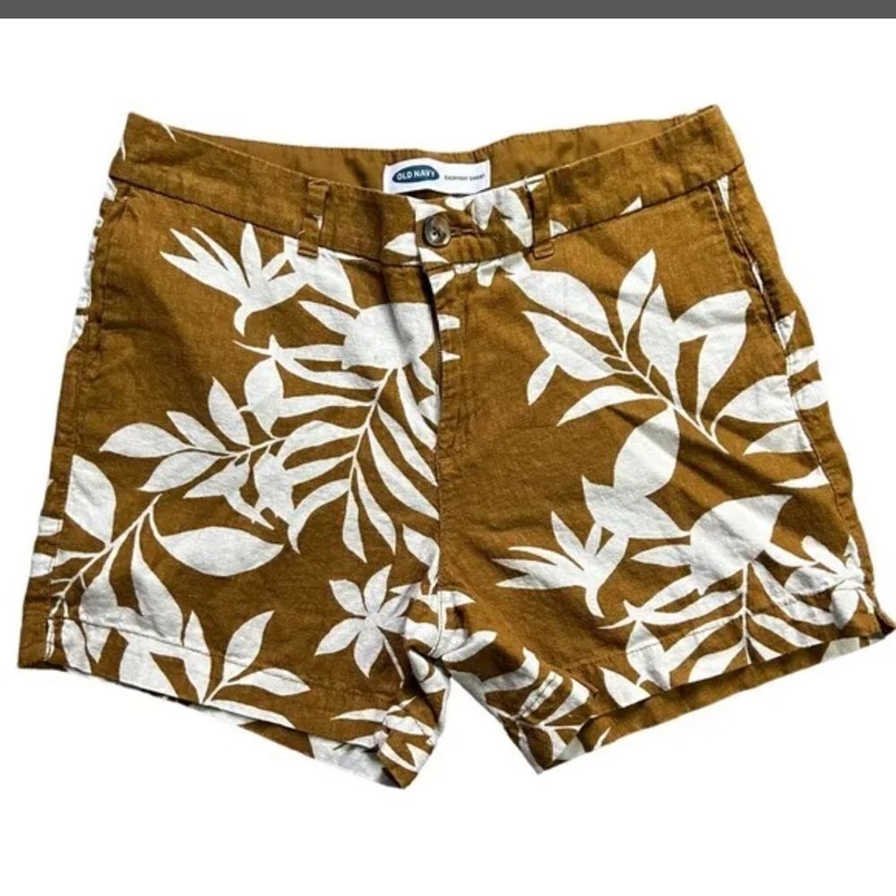 Old Navy Tropical Linen Shorts Womens 20 Plus NWT Brown Botanical Floral Summer